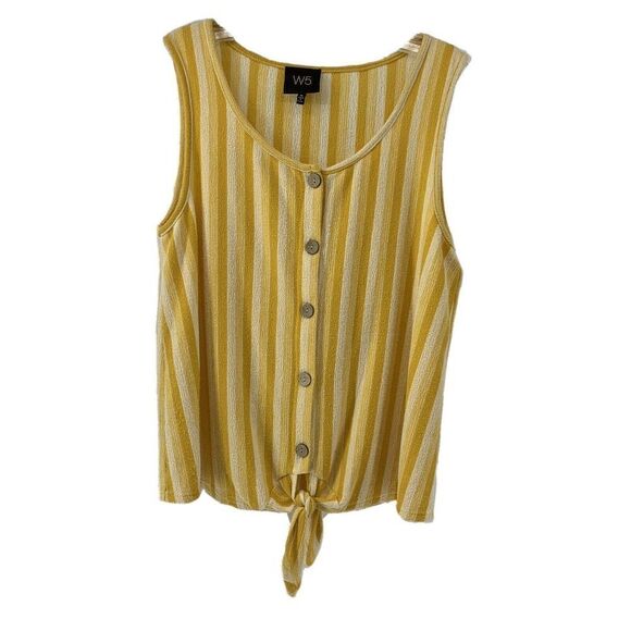 W5 Marigold Yellow Striped Tie Front Blouse Medium - Picture 1 of 6